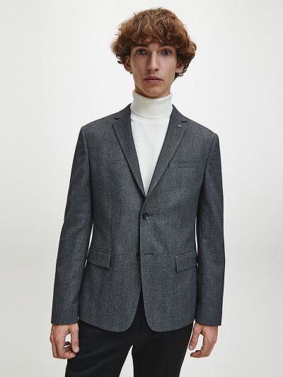 Calvin Klein Ruhák HU491778 | Calvin Klein Slim Single-Breasted Herringbone Férfi Blézer Szürke